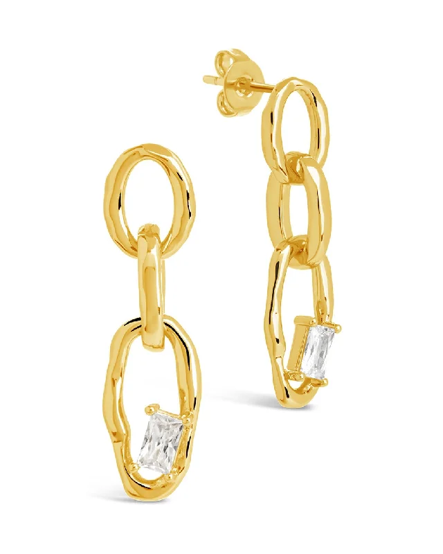 Rough texture earrings-Rough texture earrings-Estelle CZ Linked Drop Earrings