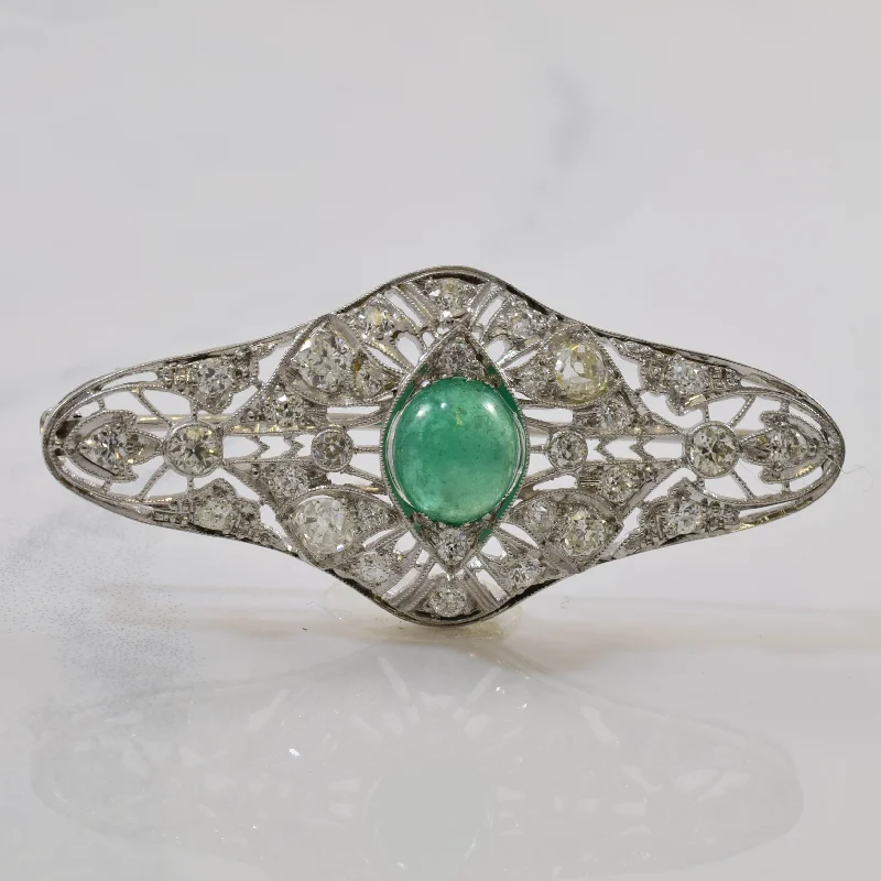 Large geometric brooches-Art Deco Emerald & Diamond Brooch | 1.00ctw, 1.50ct |