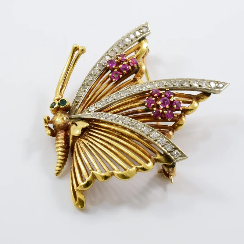 Sculpted art brooches-Gemstone Butterfly Brooch | 0.45 ctw |