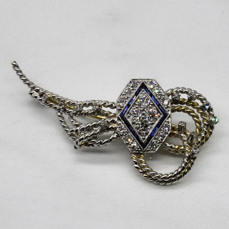 Tiny heart brooches-Refabricated Art Deco Diamond & Sapphire Brooch | 1.00ctw, 0.07ctw |