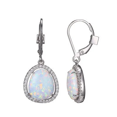 Artistic shape earrings-Artistic shape earrings-Sterling Silver Opal Drop Earrings by ELLE