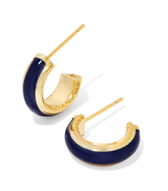 Mixed bead earrings-Mixed bead earrings-Ainsley Yellow Gold Plated Navy Enamel Huggie Earrings by Kendra Scott