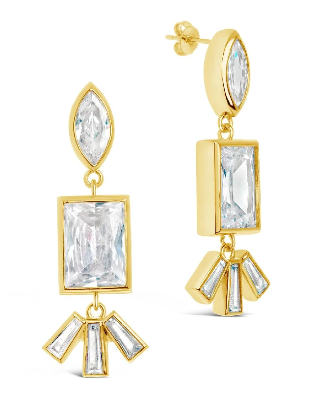 Sun phase earrings-Sun phase earrings-Bella Square & Oval CZ Drop Earrings