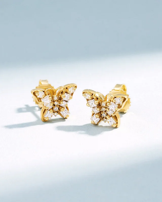 Leafy design earrings-Leafy design earrings-Princess Diamond Mini Butterfly Studs