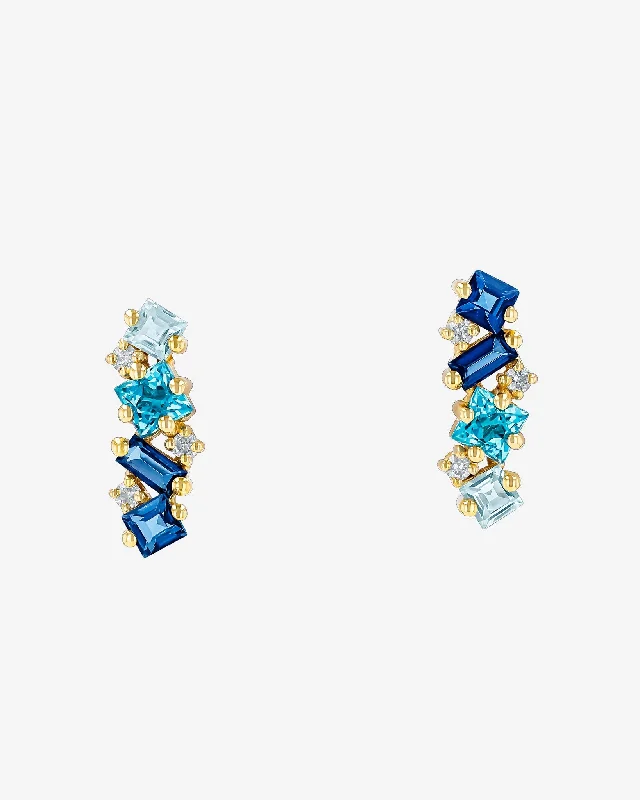 Faith cross earrings-Faith cross earrings-Nadima Blue Ombre Bar Studs