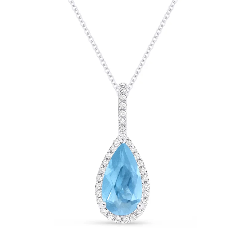 Faith cross necklaces-1.15Ct Blue Topaz 16"pendant Necklace In 14K White Gold