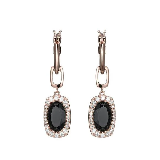 Reversible earrings-Reversible earrings-Sterling Silver Rose Plated Earrings with Black Agate by ELLE