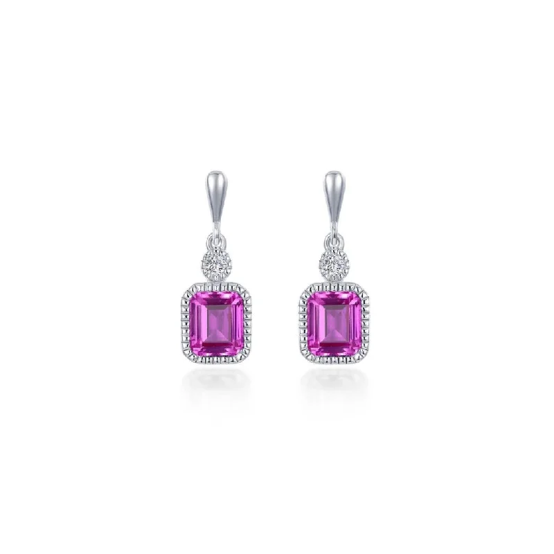 Ornate drop earrings-Ornate drop earrings-SS/PT 1.82cttw Simulated Diamond & Simulated Pink Tourmaline Earrings