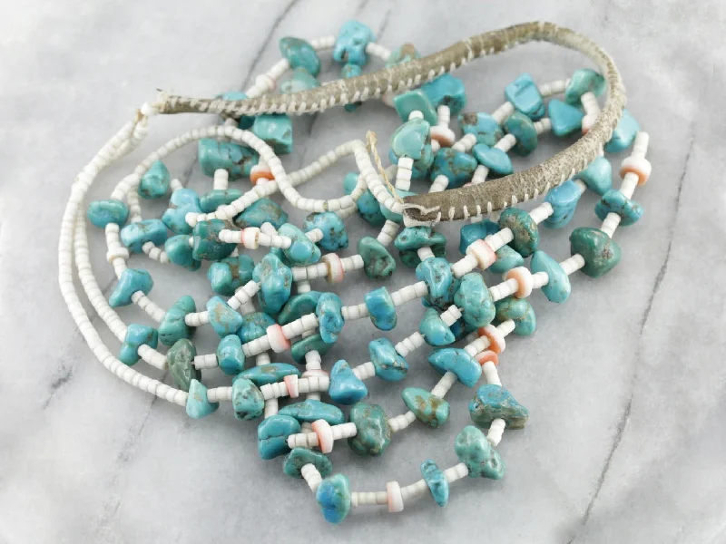 Sleek silver necklaces-Native American Turquoise Nugget Necklace