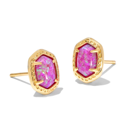 Polished disc earrings-Polished disc earrings-Daphne Gold Magenta Kyocera Opal Framed Stud Earrings by Kendra Scott