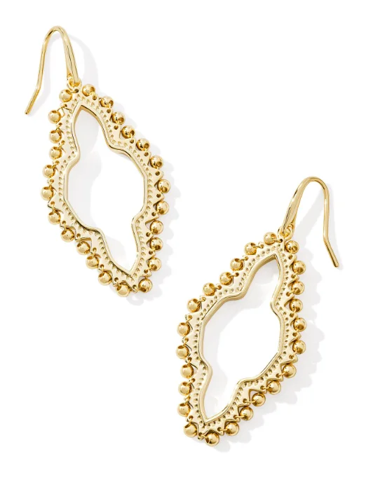 Leaf hoop earrings-Leaf hoop earrings-Abbie Yellow Gold Plated Beaded Open Frame Earrings by Kendra Scott