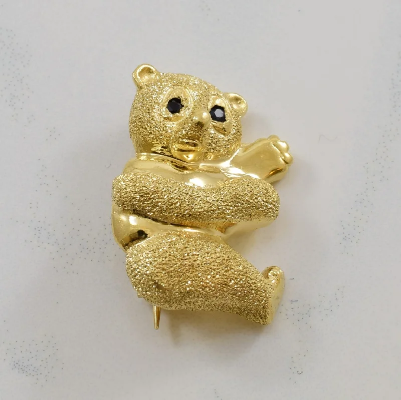 Tiered design brooches-Blue Sapphire Climbing Panda Brooch | 0.04ctw |