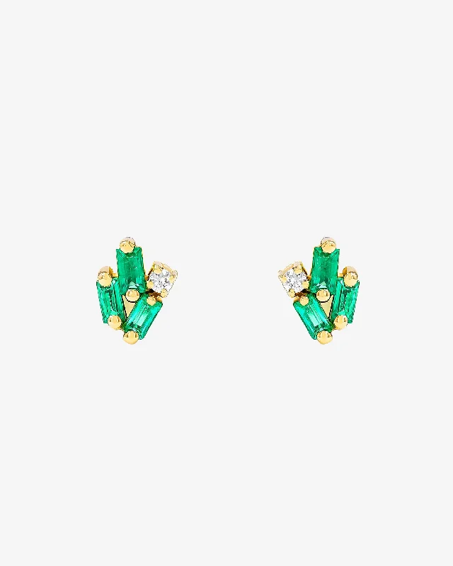 Pentagon stud earrings-Pentagon stud earrings-Bold Cluster Emerald Studs