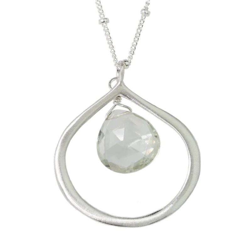 Waxing moon necklaces-Green Amethyst Teardrop Necklace