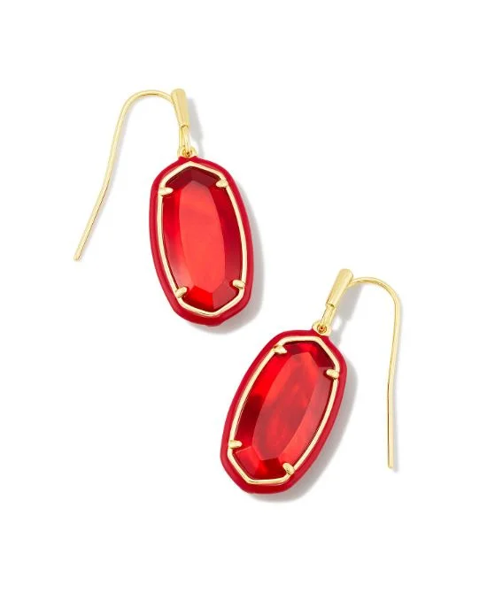 Large statement earrings-Large statement earrings-Dani Gold Plated Frame Drop Earrings in Red Illusion by Kendra Scott