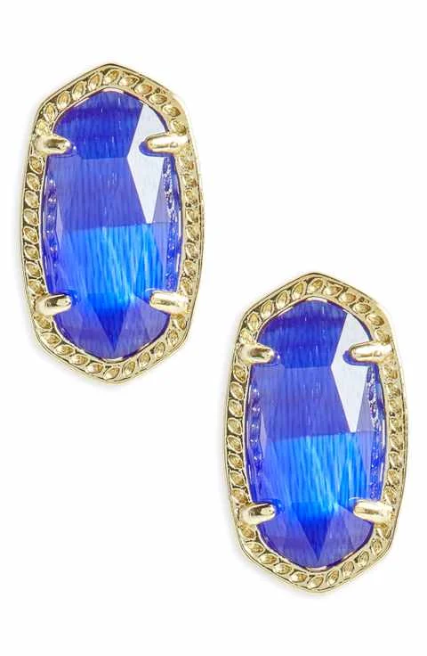 Small heart earrings-Small heart earrings-Ellie Gold Plated Earrings in Cobalt Cats Eye by Kendra Scott