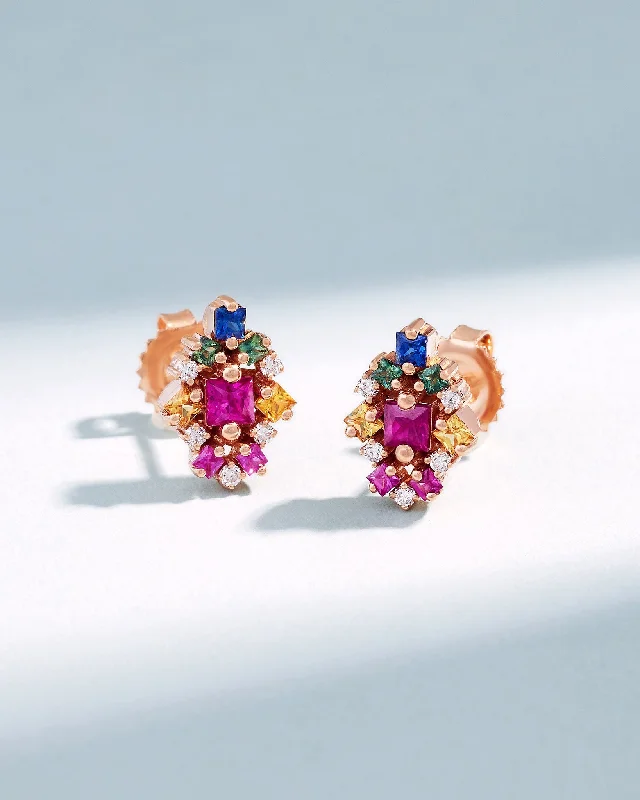 Rattan style earrings-Rattan style earrings-La Fantaisie Star Rainbow Sapphire Studs