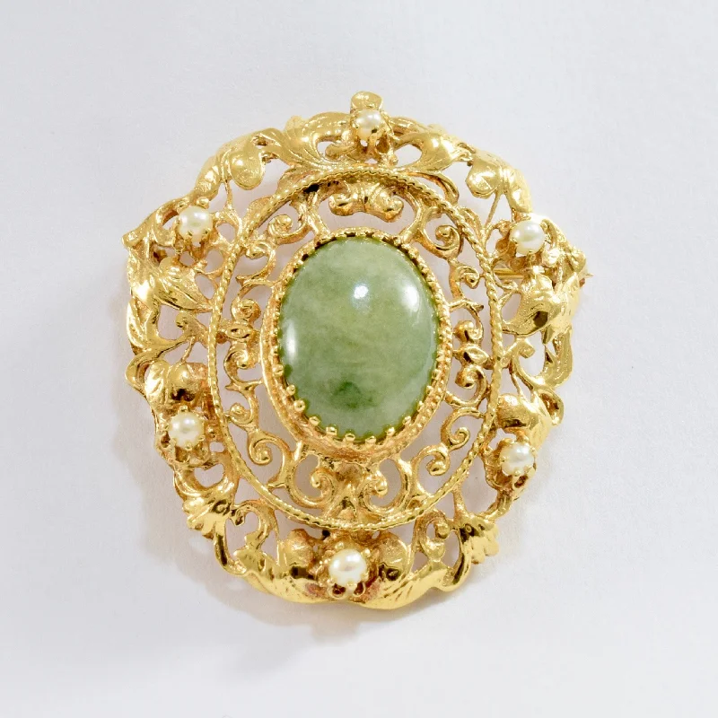 Retro pearl brooches-Jade and Pearl Brooch