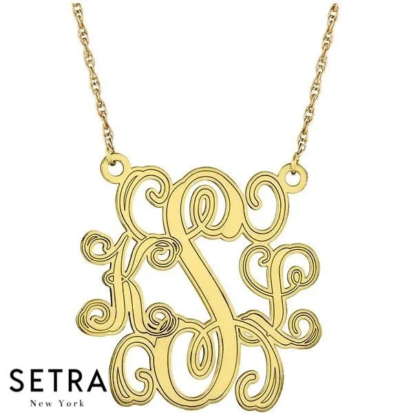 Flat chain necklaces-NECKLACE MONOGRAMS PERSONALIZED 3 INITITAL 14K GOLD