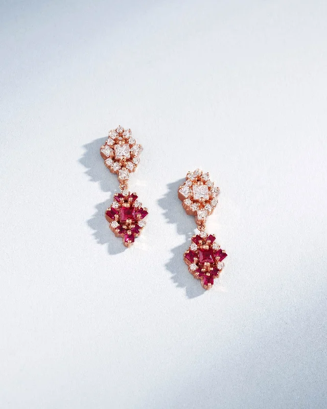 Onyx slice earrings-Onyx slice earrings-La Fantaisie Double Star Diamond & Ruby Drop Earrings