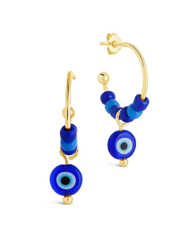 Zigzag design earrings-Zigzag design earrings-Sibyl Evil Eye Beaded Hoop Earrings