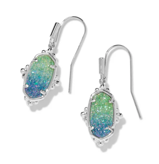 Rough texture earrings-Rough texture earrings-Lee Silver Plated Aqua Ombre Drusy Petal Framed Drop Earrings by Kendra Scott