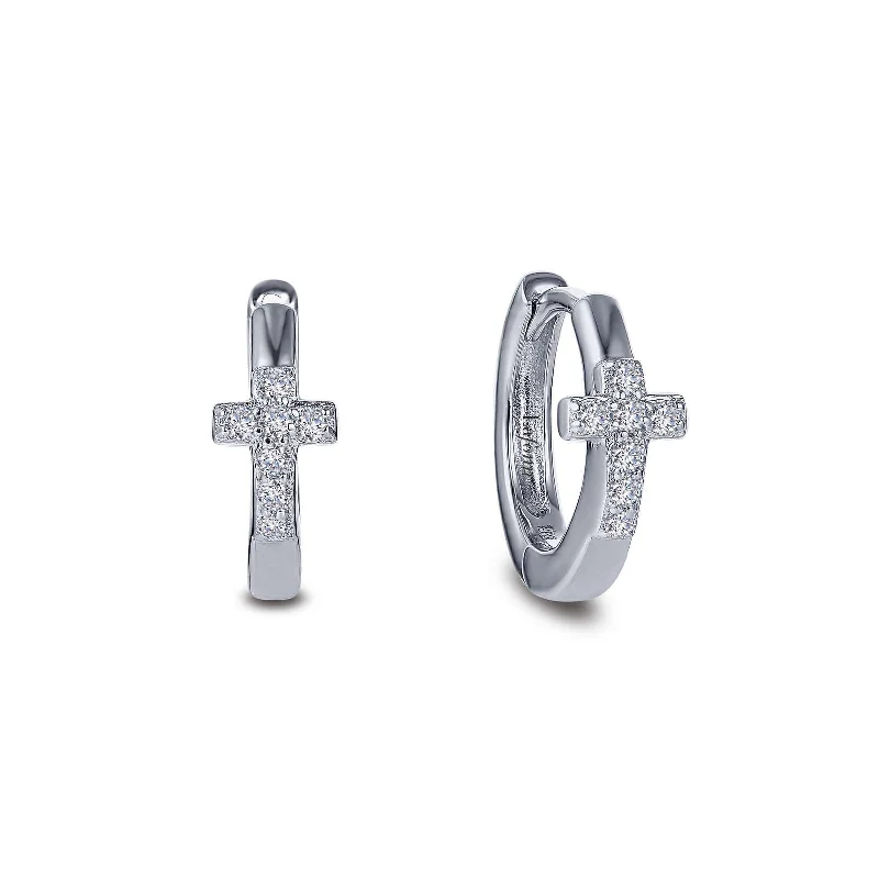 Polished disc earrings-Polished disc earrings-Sterling Silver Pave Cross Huggie Earrings by Lafonn