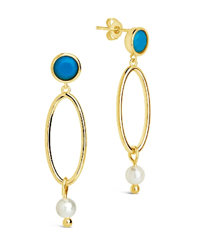 Open circle earrings-Open circle earrings-Ula Turquoise & Pearl Drop Stud Earrings