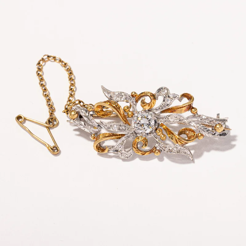 Sleek pin brooches-1920s Two Tone Diamond Brooch | 0.45ctw |