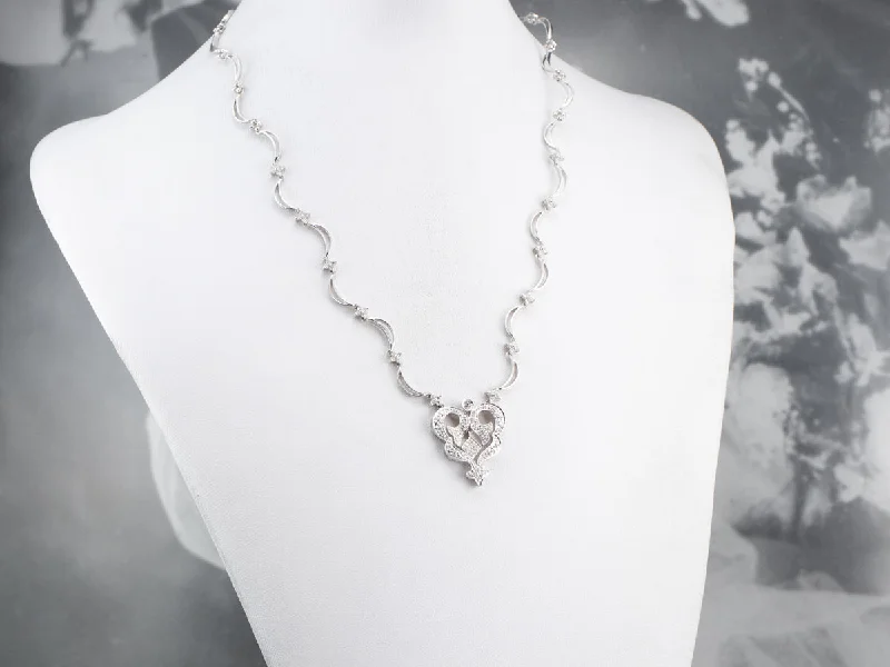 Woven rope necklaces-18K White Gold Modern Diamond Necklace