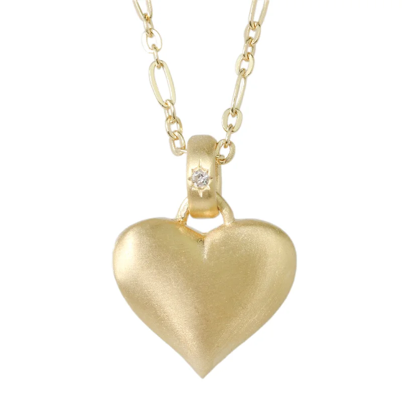 Vibrant enamel necklaces-Puffy Diamond Heart Necklace