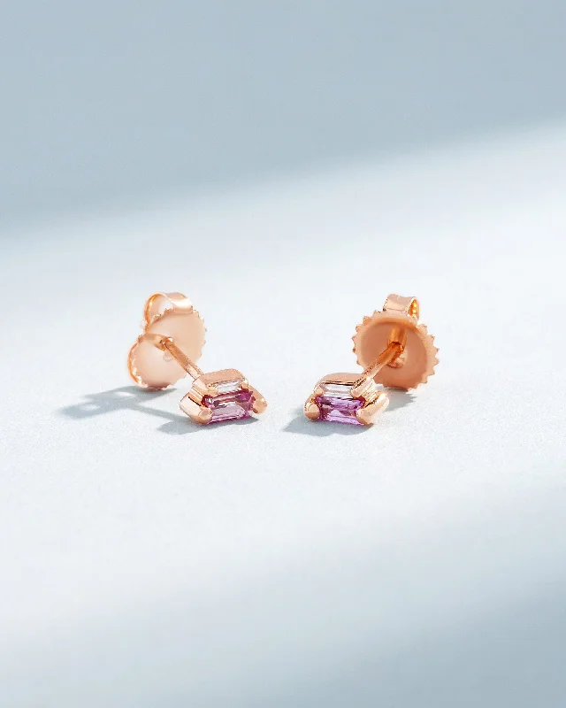 Fine pearl earrings-Fine pearl earrings-Bold Pink Sapphire Mini Studs