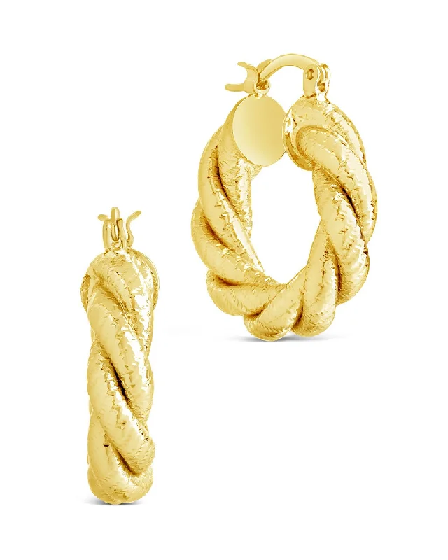 Tidal theme earrings-Tidal theme earrings-Esme Textured Braided Hoop Earrings