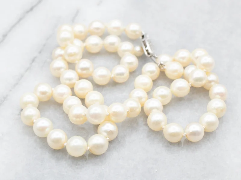 Freshwater pearl necklaces-Vintage Saltwater Pearl Necklace with Pearl on Clasp