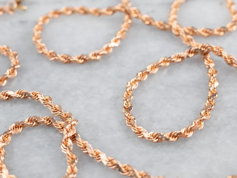 Onyx stone necklaces-14K Rose Gold Rope Chain Necklace