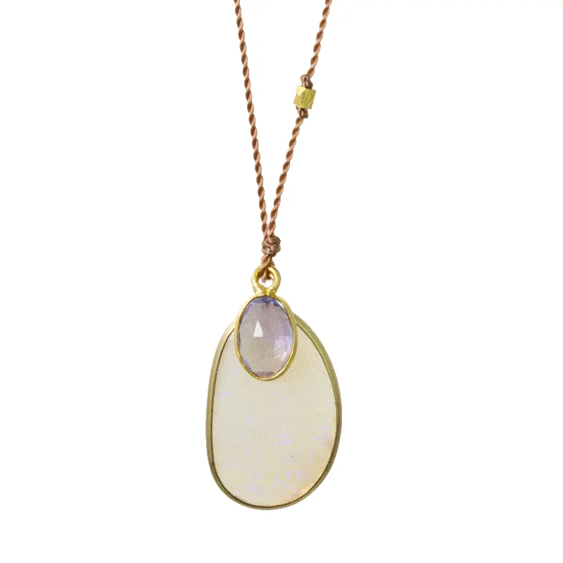 Peridot stone necklaces-Australian Opal + Tanzanite Necklace