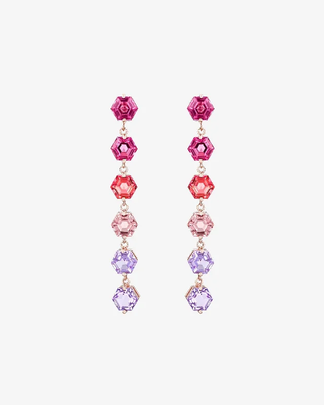 Embroidered earrings-Embroidered earrings-Amalfi Hexagon Cut Pink Ombre Midi Drop Earrings