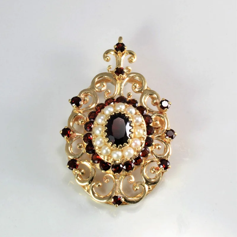 Regency style brooches-Late 1950s Garnet & Pearl Pendant/Brooch |