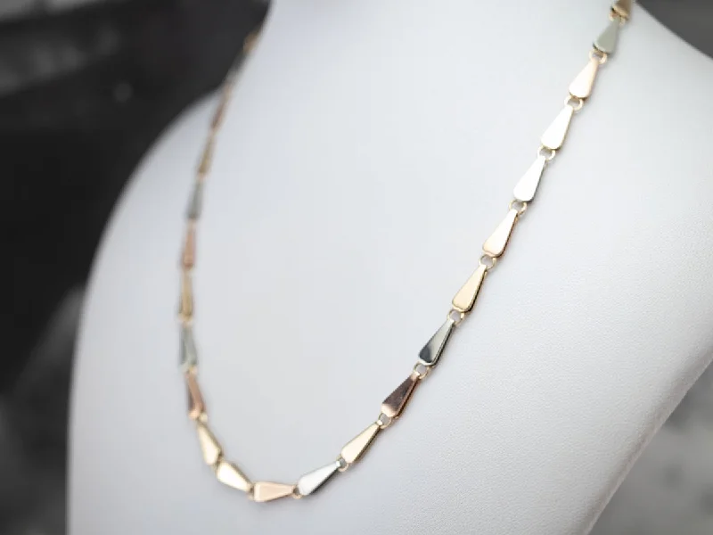 Aged silver necklaces-Italian Tri-Color Gold Link Necklace