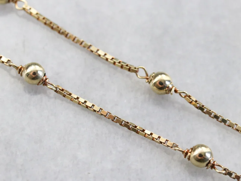 Sun phase necklaces-Beaded Gold Box Chain Necklace