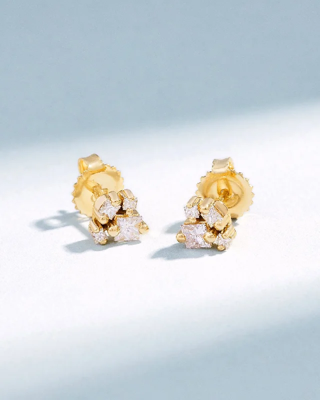 Persian tile earrings-Persian tile earrings-Princess Cluster Diamond Studs