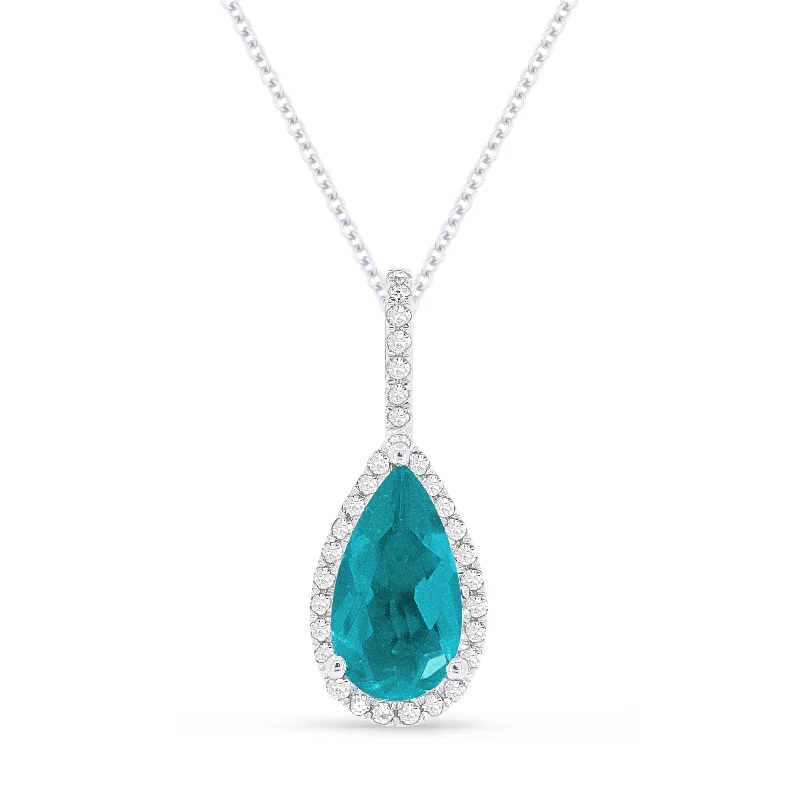 Protective eye necklaces-1.56Ct Tourmaline Paraiba 16"pendant Necklace In 14K White Gold