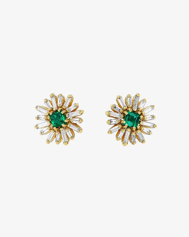 Open circle earrings-Open circle earrings-Princess Mini Emerald Spark Studs