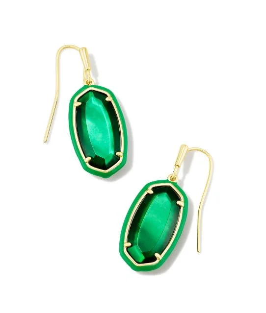 Coral motif earrings-Coral motif earrings-Dani Gold Plated Framed Drop Earrings in Emerald Illusion by Kendra Scott