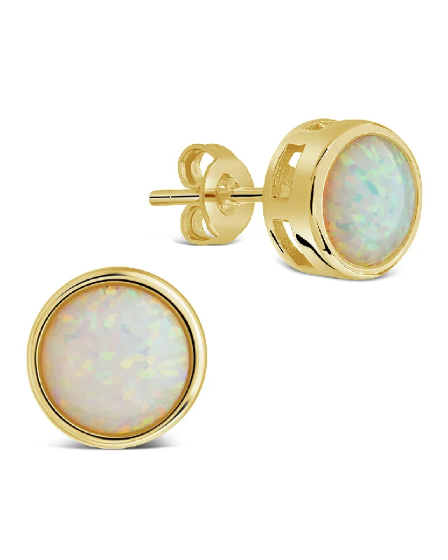 Rough texture earrings-Rough texture earrings-Paxe Opal Circle Stud Earrings