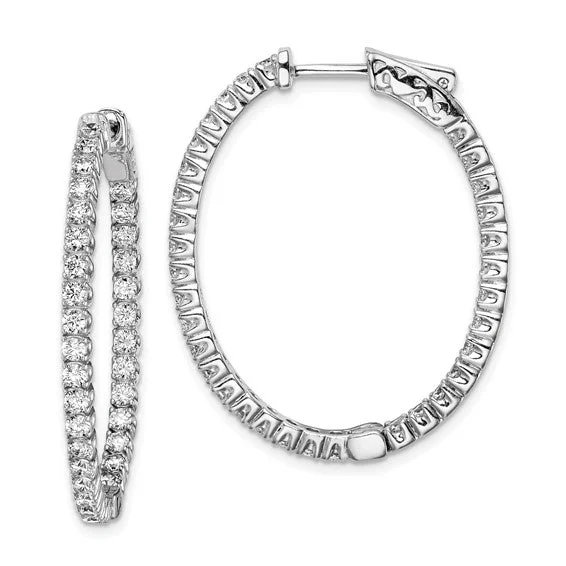 Woven tribal earrings-Woven tribal earrings-Sterling Silver 33mm CZ In & Out Oval Hinged Hoop Earrings