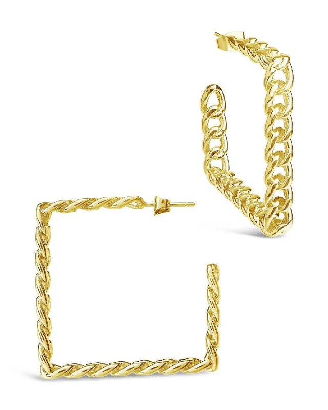 Regency style earrings-Regency style earrings-Square Cuban Link Hoops