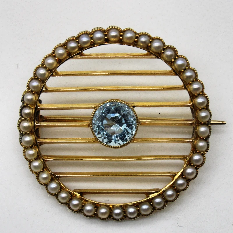 Quartz stone brooches-Aquamarine & Pearl Brooch | 0.80ct |