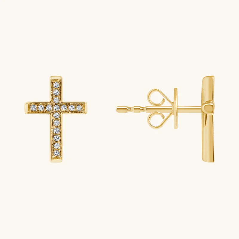 Persian tile earrings-Persian tile earrings-Classic Small Diamond Cross Earrings