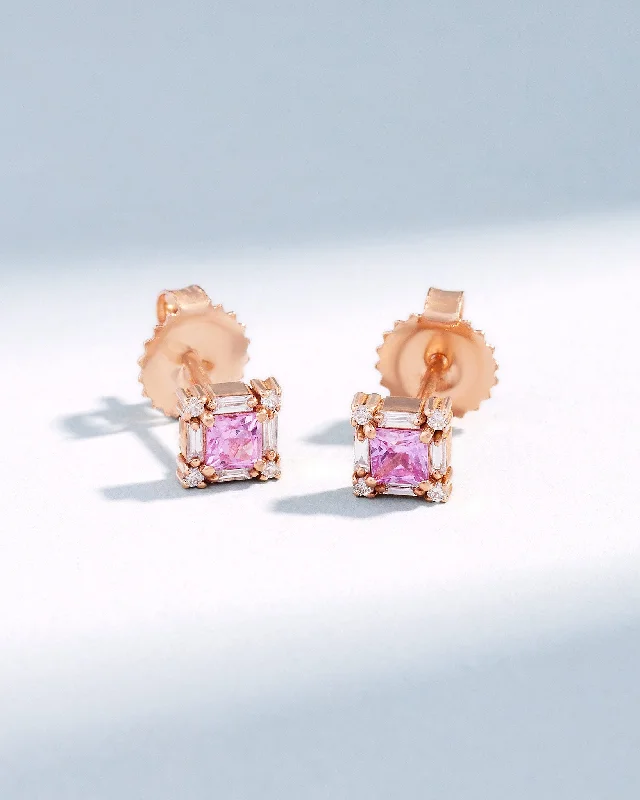 Lightweight drop earrings-Lightweight drop earrings-Princess Mini Pink Sapphire Studs